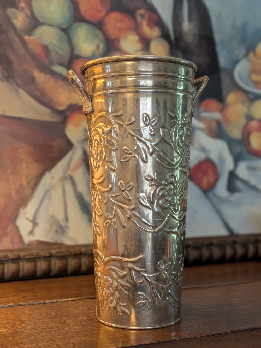 Hosley Solid Brass Floral French Bucket Vase Tallow Pot Embossed Floral